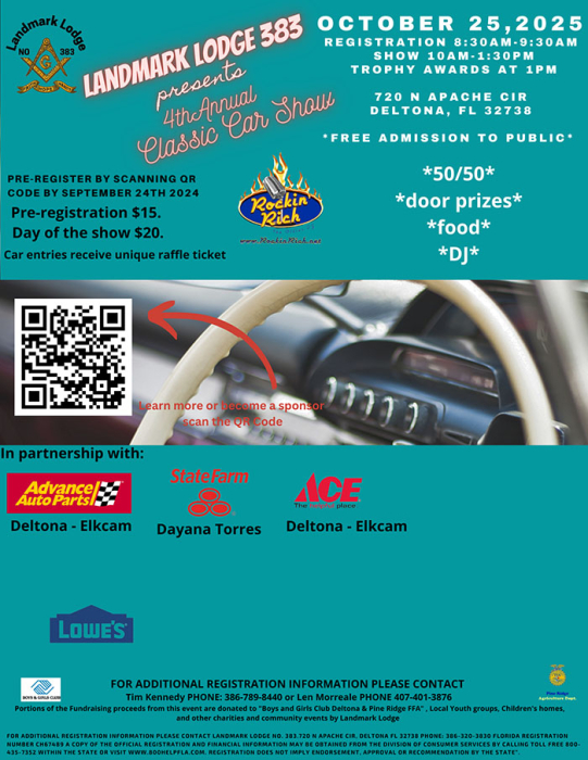 October 25th car show in Deltona, 720 N Apache Circle